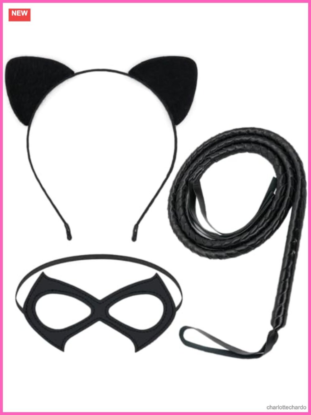 Cat Costume Accessory Set PU Leather Whip Mask Ear Headband Halloween Cosplay